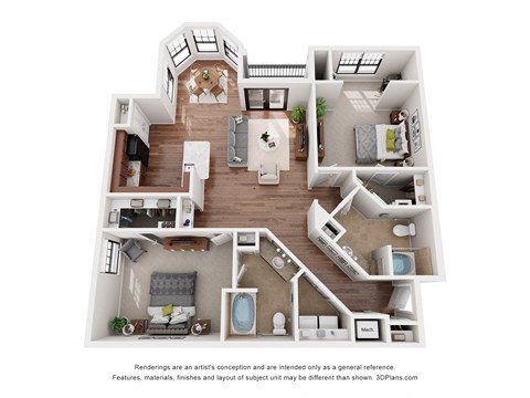 Floor plan for 2 beds, 2 baths, 1340 sqft